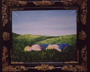 "Kassandra en Helenos" 2000. 50,5 bij 40,5 cm. Olie op linnen.